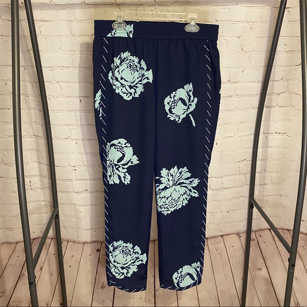 J.Crew blue & aqua wide leg floral pants capris size 2 boho summer vacation